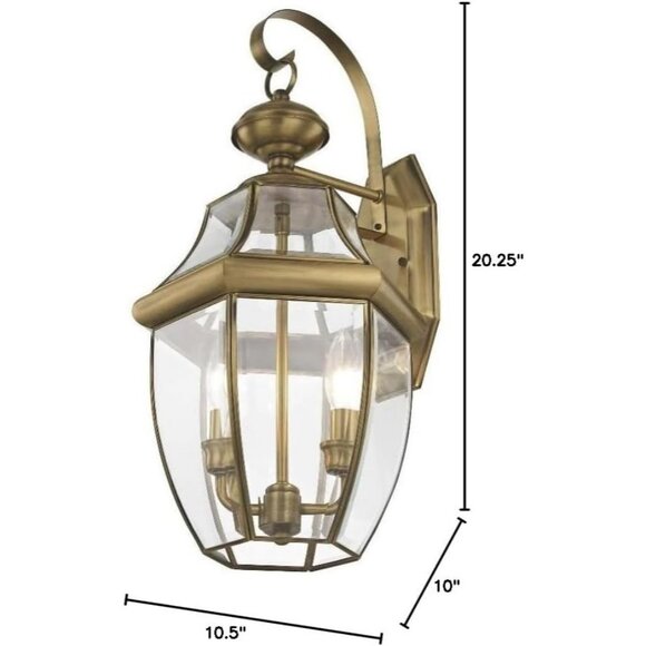 NEW Solid Brass Outdoor Wall Lantern with Clear Beveled Glass, 20.25" x 10.5" - Picture 2 of 8